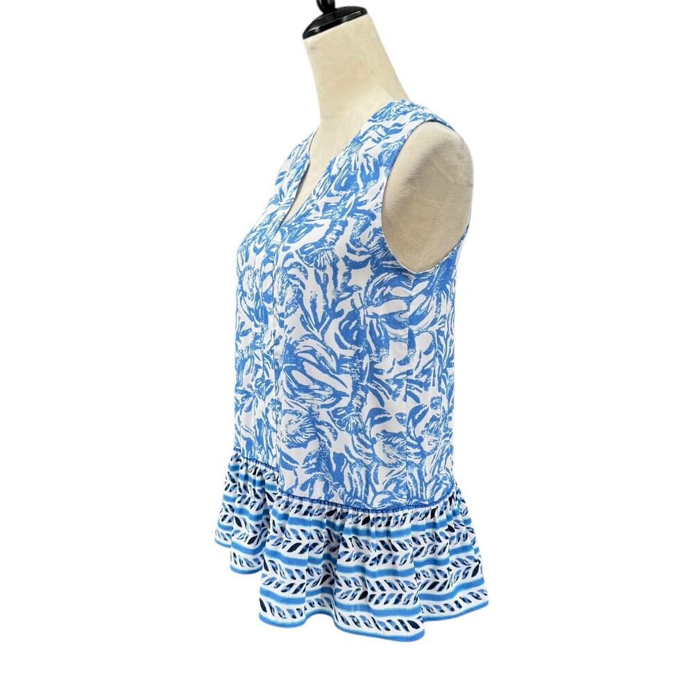 Lilly Pulitzer NWT Gramercy Resort White Blue Print Sleeveless Top Peplum Tank - Picture 3 of 11